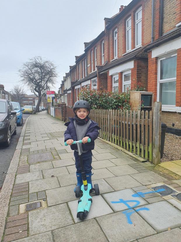News Shopper: Clara's son, Finn, playing on scooter (images: Clara Widdison)