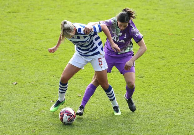 News Shopper: Reading's Gemma Evans (left) and Tottenham Hotspur's Rachel Williams battle for the ball during the Barclays FA Women's Super League match at the Select Car Leasing Stadium, Reading. Photo via PA/Bradley Collyer.