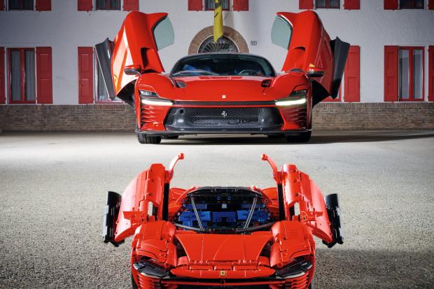 News Shopper: LEGO Technic Ferrari Daytona SP3 side by side with the original. Credit: LEGO