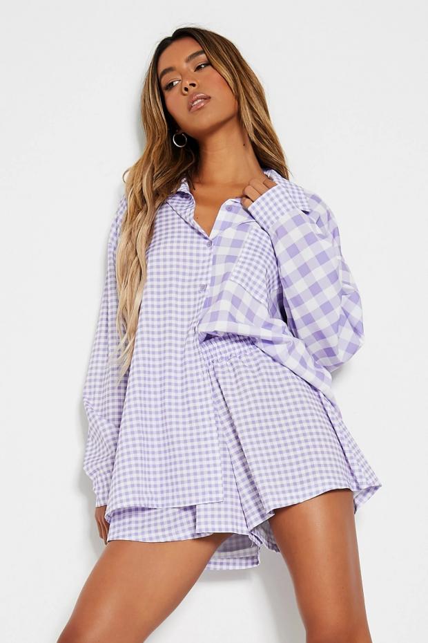 News Shopper: Lilac Contrast Gingham Pocket Front Boyfriend Shirt Co-ord (I Saw It First)