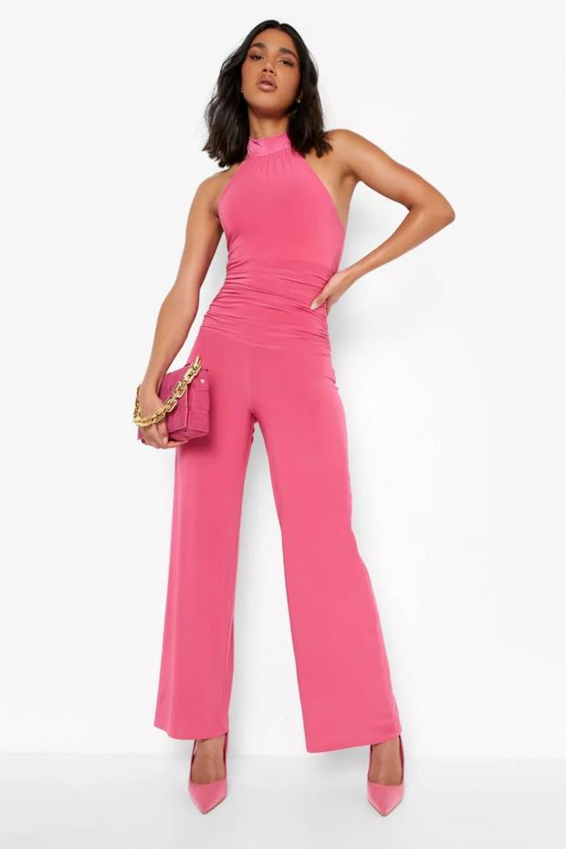 News Shopper: Slinky High Neck Rouched Wide Leg Jumpsuit (Boohoo)