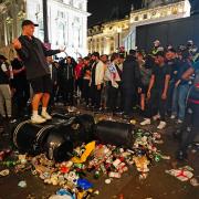 Football fans in London's Piccadilly Circus after Italy won the UEFA Euro 2020 Final
