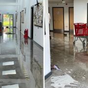 Classrooms and hallways were flooded after heavy rainfall