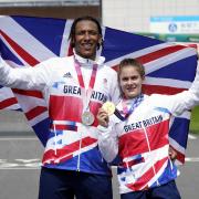 Great Britain's Bethany Shriever and Kye Whyte celebrate their Gold and Silver medals (PA)