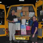 Lions Keith Nixon and Malcolm Lowing with donated items from last years appeal