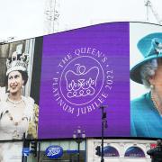 Images of Queen Elizabeth II were displayed on the lights in London's Piccadilly Circus to mark her Platinum Jubilee (PA)