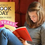 Photo via World Book Day shows the official World Book Day logo for 2022, as the organisation celebrates 25 years of the event, and a woman reading a book (via Canva/Pixabay).
