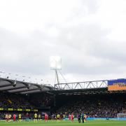 Players applauding in solidarity with Ukraine before the Premier League match at Vicarage Road, Watford (PA)