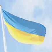 The Ukrainian flag is flown above 10 Downing Street in London (PA)