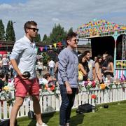 T4 presenter Rick Edwards and comedian Matt Horne play a game of bowls at the Vauxhall Motors Bowling Club