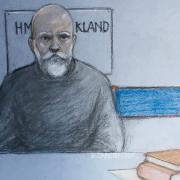 Court artist sketch by Elizabeth Cook of Wayne Couzens attending a hearing at the Old Bailey, by video link from HPM Frankland, as he faces four charges of indecent exposure