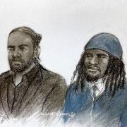 Court artist sketch by Elizabeth Cook of Romario Henry, 31 (left) and Oludewa Okorosobo, 28, appearing at Chelmsford Crown Court