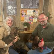 Benita McKinnell and Ian McKinnell with their dogs Mable and Basil at The Cockpit in Bromley