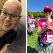 Lin during treatment and at a Race For Life