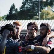 Celebrating the Wands first goal with David Ijaha, Will Wood, Frankie Raymond and George Porter