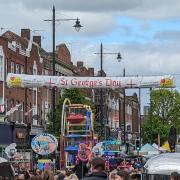 Whitton High Street amidst the hustle and bustle of St George's day celebrations.