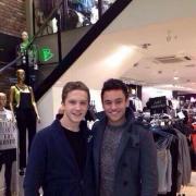 Tom Daley pictured with an unknown male companion, reportedly at River Island in The Glades, Bromley. Picture from Twitter.