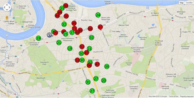 News Shopper: The campaign have put together this map, showing pollution hotspots (from Google Maps)