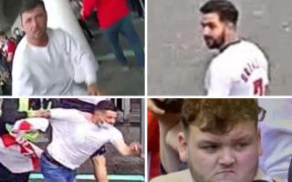Top left, top right and bottom left are wanted in connection with the Wembley Stadium assaults and bottom right in connection with Trafalgar Square assaults