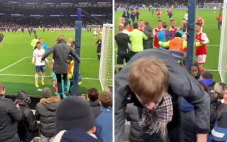 The incident came after the final whistle as Tottenham lost 2-0 to Arsenal on Sunday. Credit: @TheBOMBOMs/Twitter
