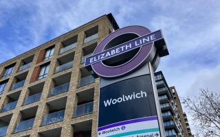 A sign pointing towards the Woolwich Elizabeth line station (Credit: Joe Coughlan)