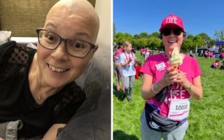 Lin during treatment and at a Race For Life