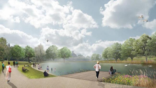 The plans for Beckenham Place Park include the restoration of a lake for while swimming, which should be ready by the summer. 