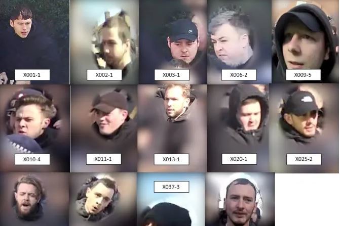 These footy fans are wanted after clash with police before Palace played Brighton